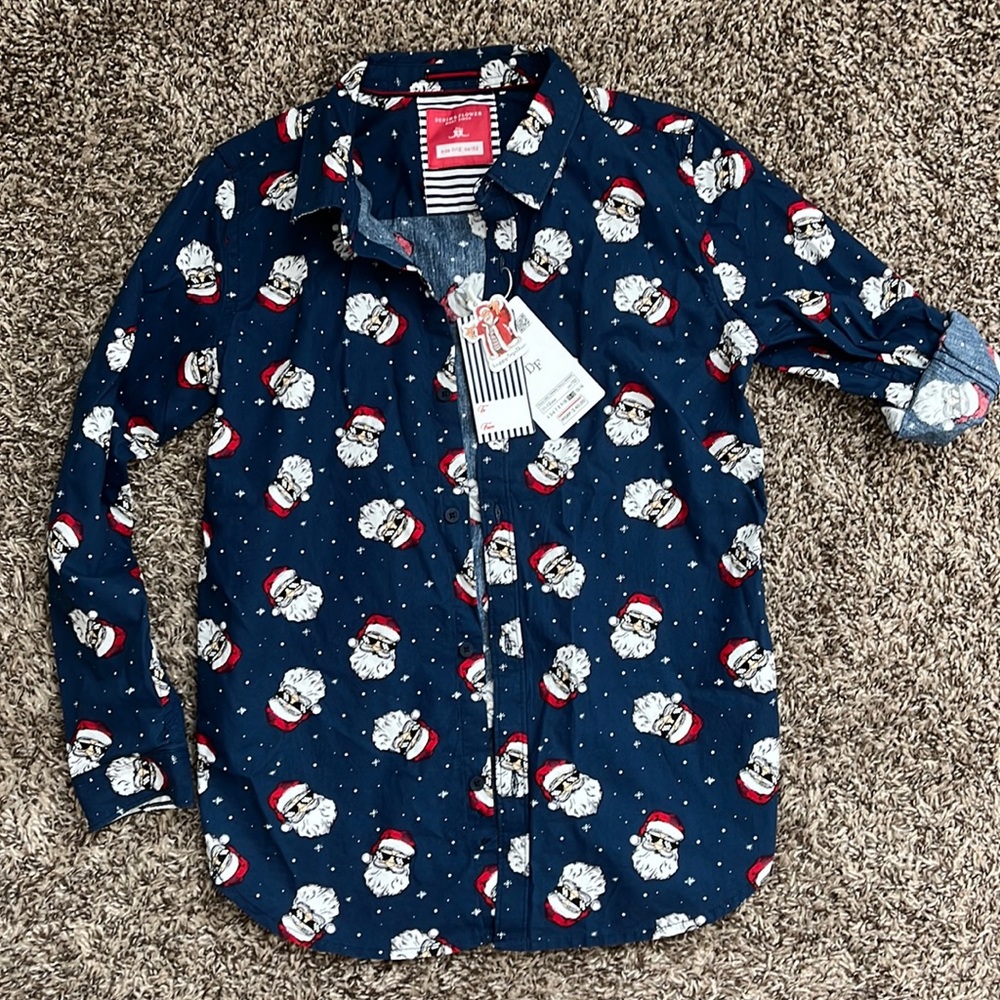 Boys Santa button down 11/12